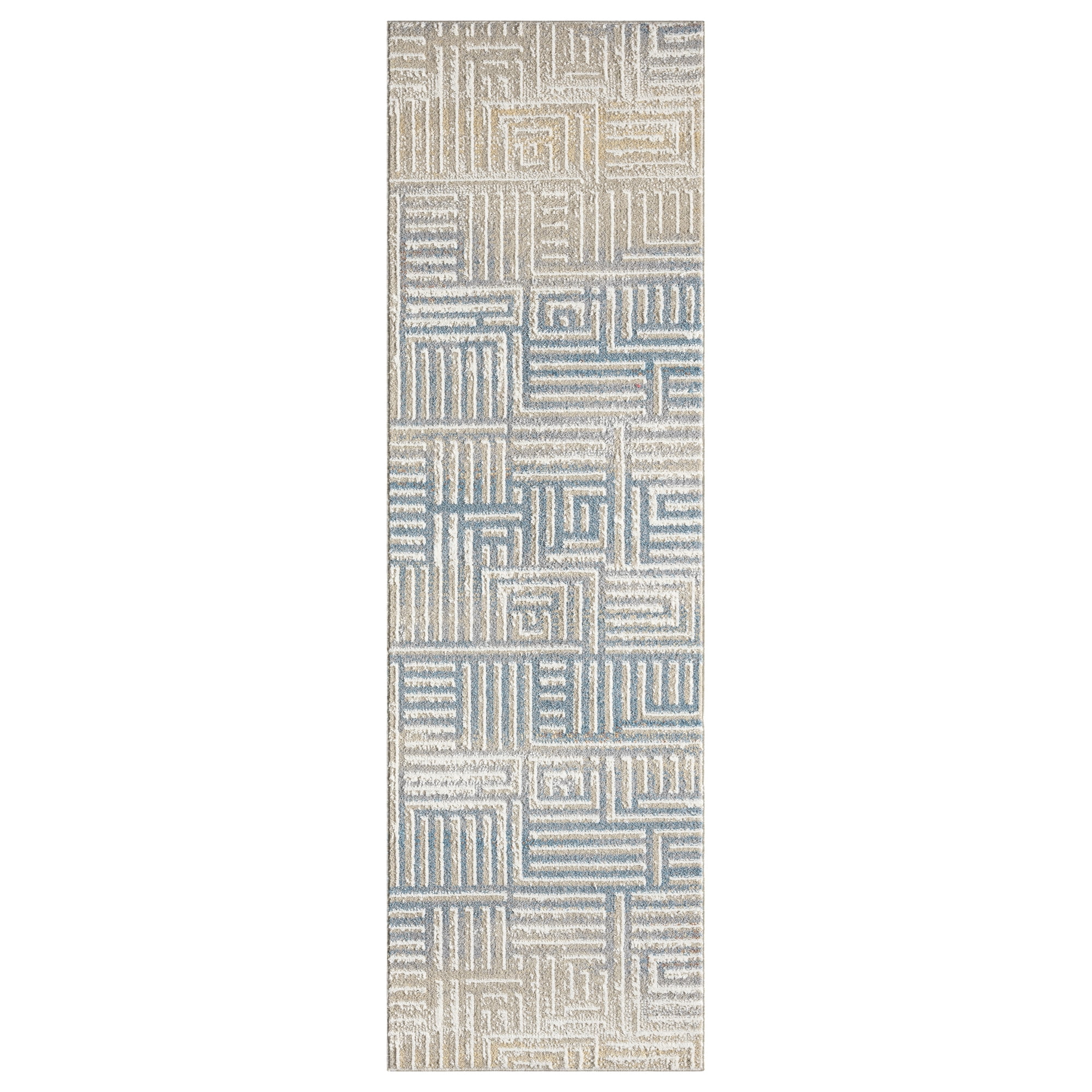 Ox Bay Wesley 2'2" x 7', Gray/Blue Geometric Washable Indoor Runner Rug by Evette Rios