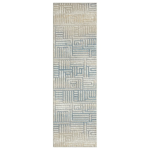 Ox Bay Wesley 2'2" x 7', Gray/Blue Geometric Washable Indoor Runner Rug by Evette Rios