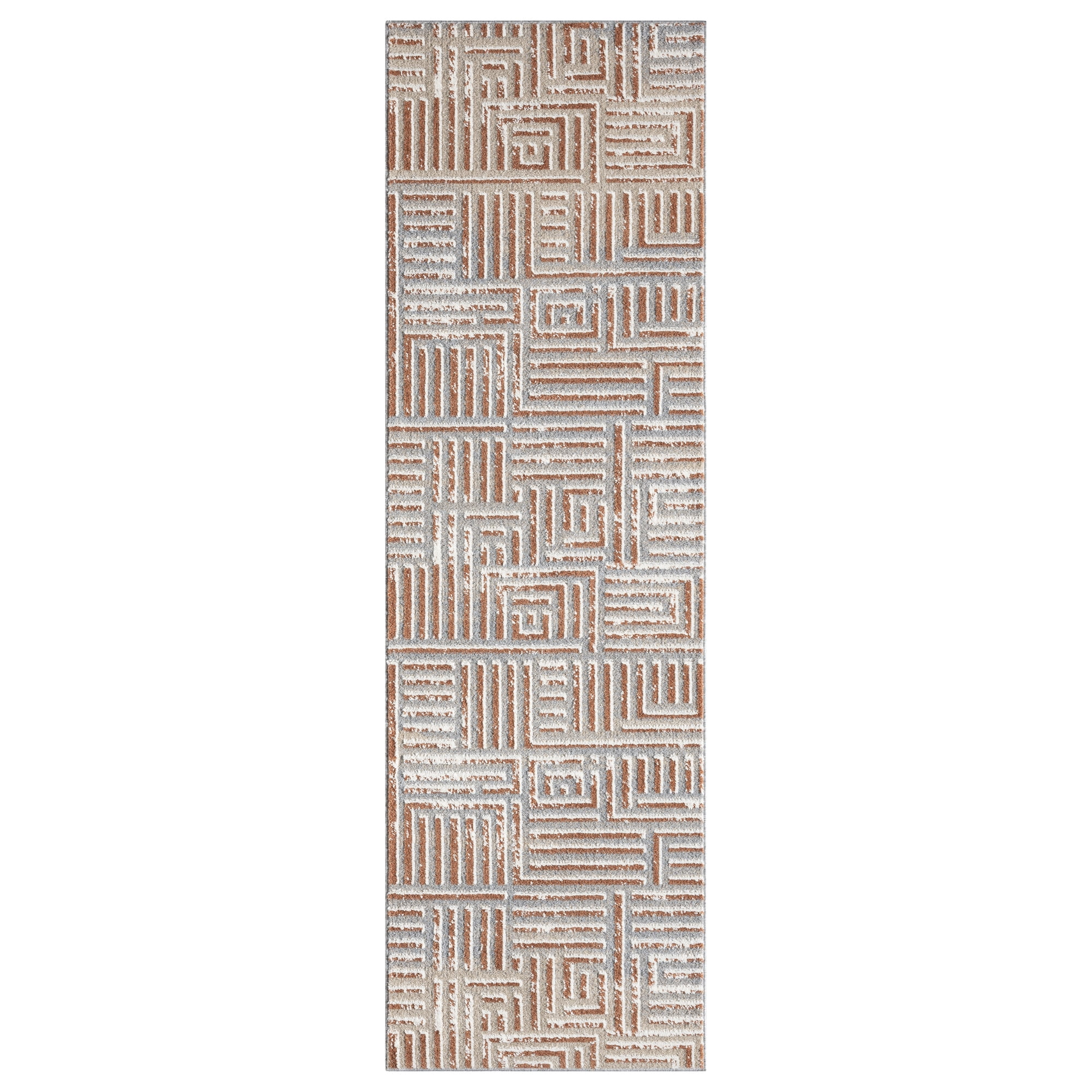 Ox Bay Wesley 2'2" x 7', Gray/Rust Geometric Washable Indoor Runner Rug by Evette Rios
