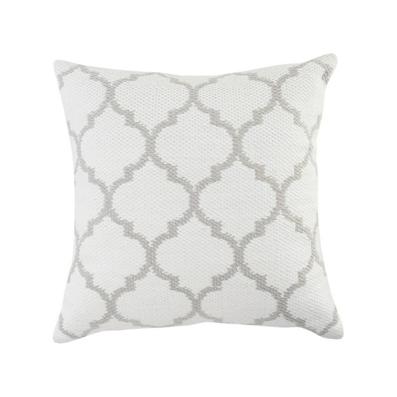 Ox Bay White and Taupe Gray Geometric Lattice Indoor/Outdoor Throw Pillow, 20" x 20", White / Gray
