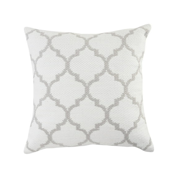 Ox Bay White and Taupe Gray Geometric Lattice Indoor/Outdoor Throw Pillow, 20" x 20", White / Gray