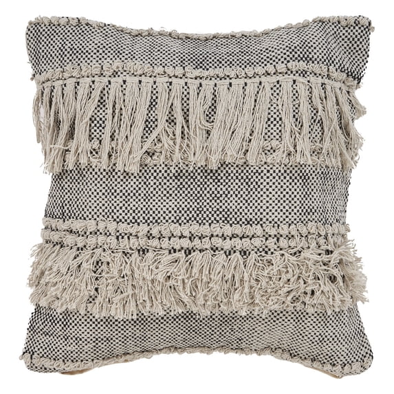 LR Home Elia Natural/Black Striped Cotton Fringed Adult Decorative Throw Pillow