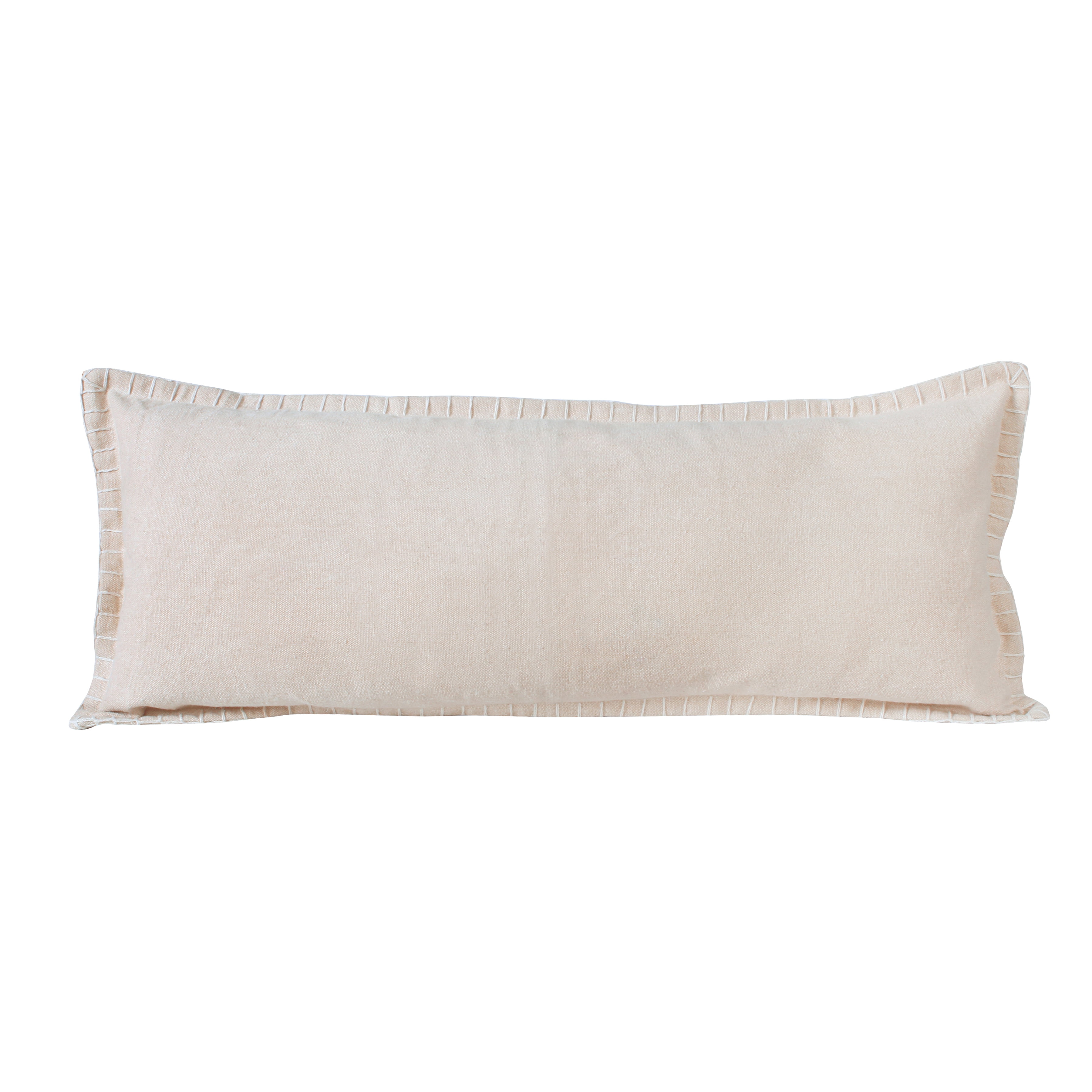 Ox Bay Wilma 14" x 36" Frappe Beige Stitch Bordered Cotton Adult Decorative Throw Pillow