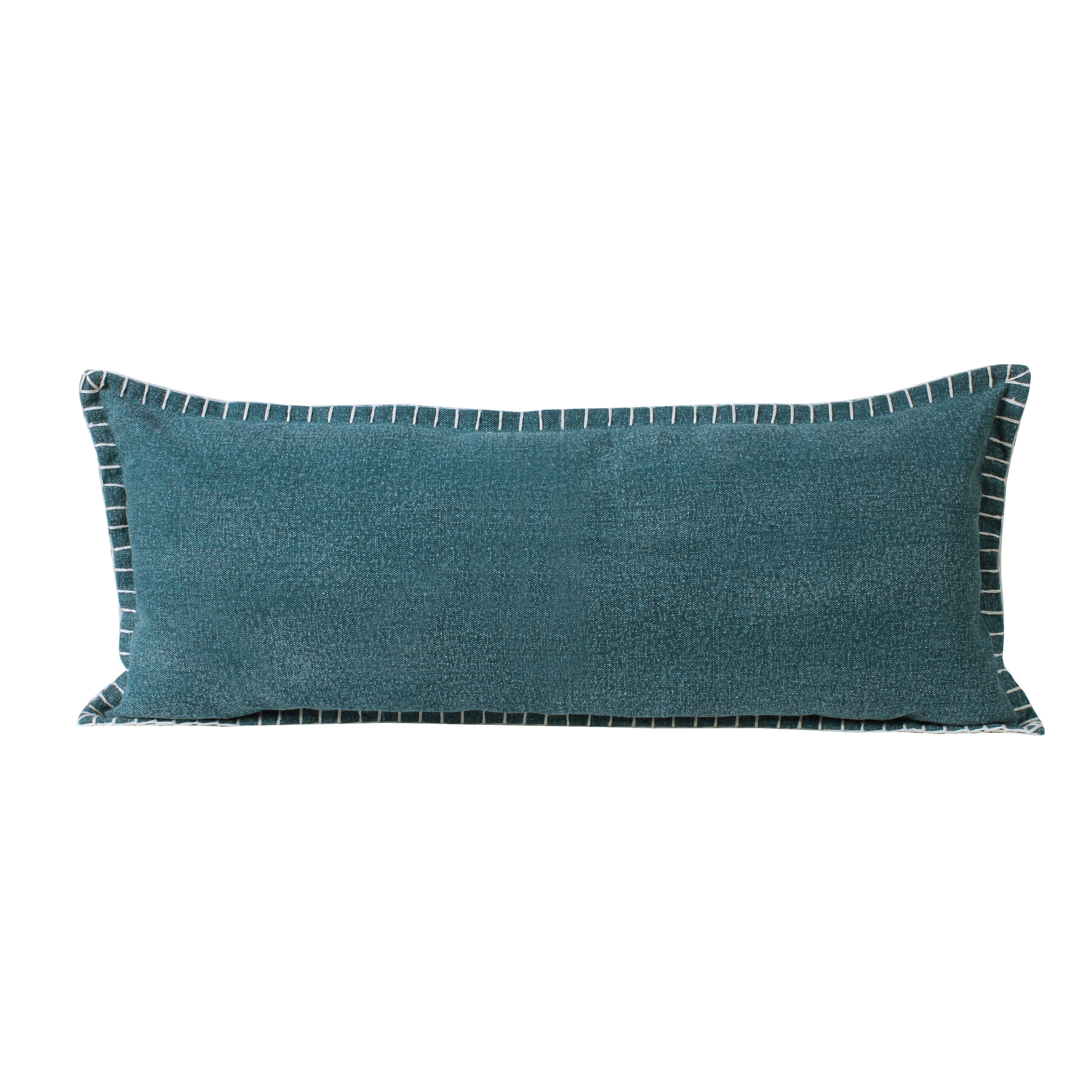 Ox Bay Wilma 14" x 36" Emerald Green Stitch Bordered Cotton Adult Decorative Throw Pillow Cover
