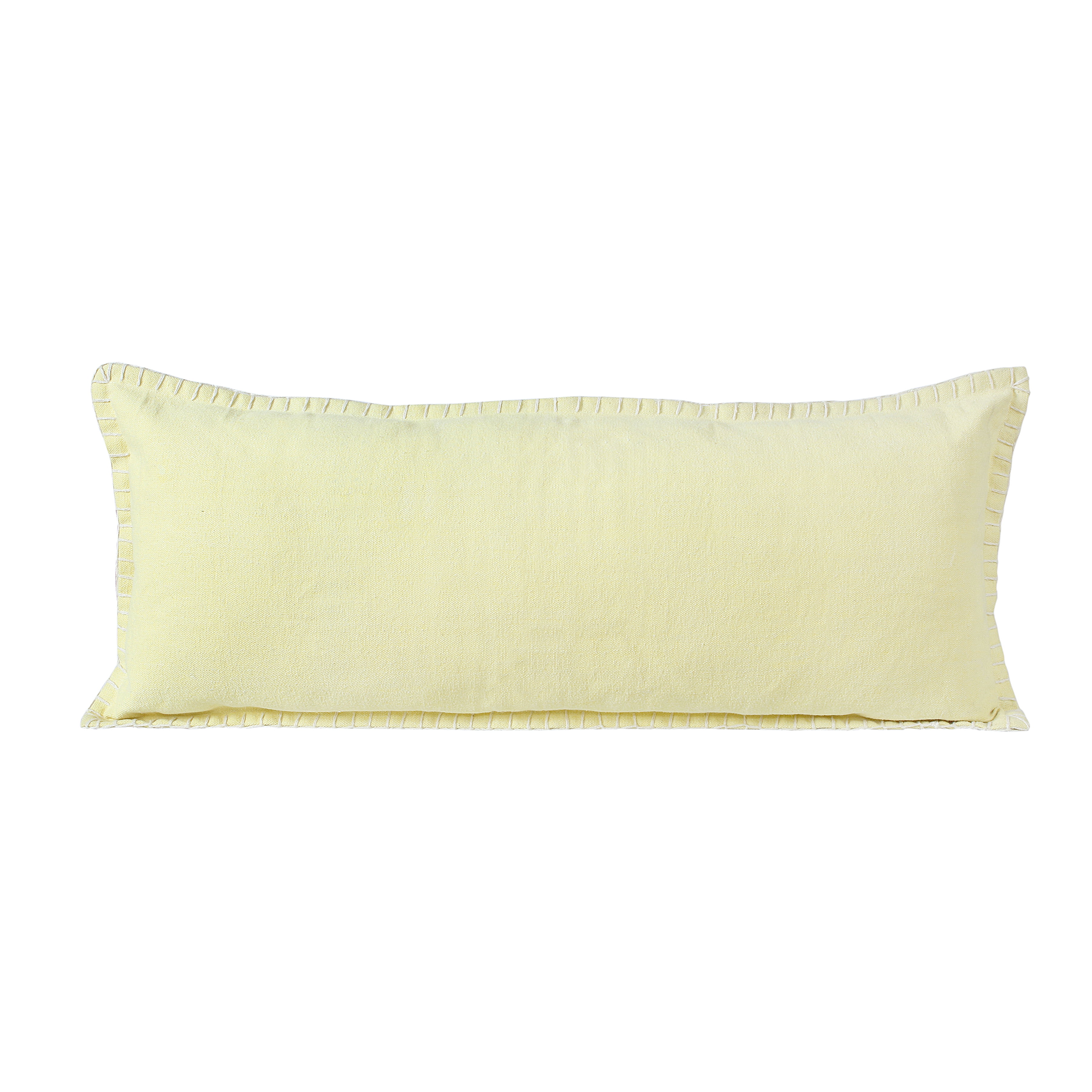 Vital 14" x 36" Light Yellow Cotton Embroidered Lumbar Pillow