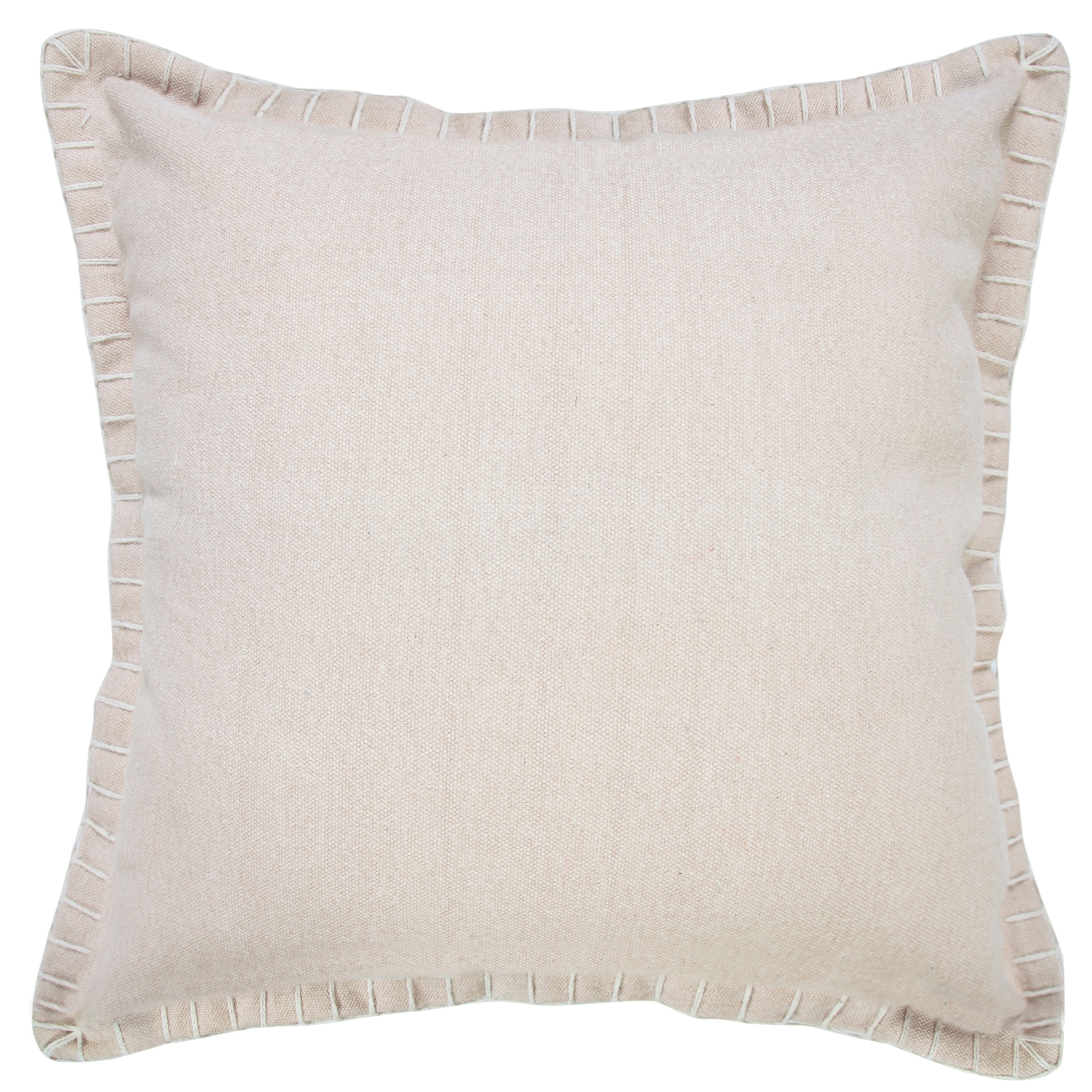 Beige Embroidered Edge Hand Woven Cotton Throw Pillow