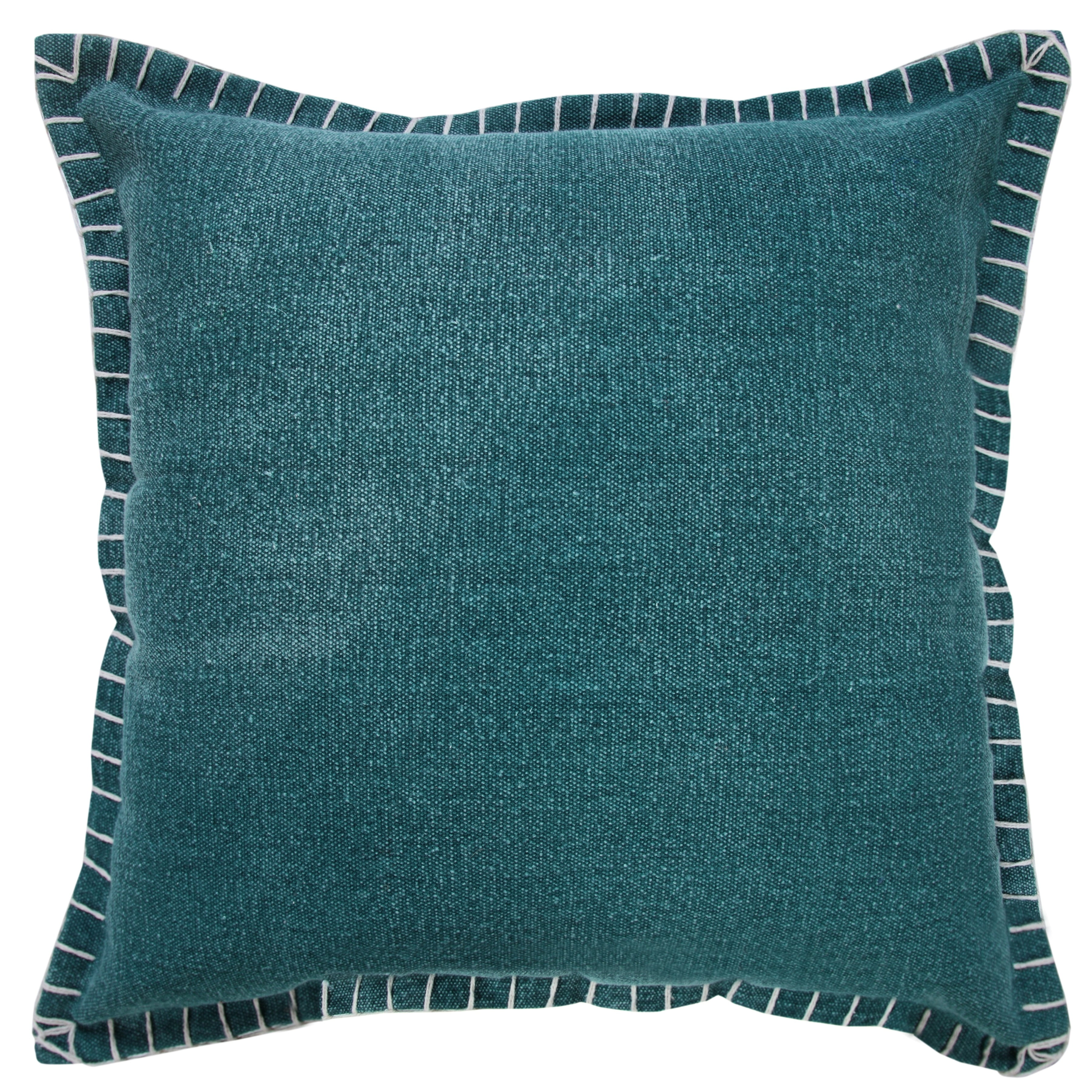 Ox Bay Wilma 20" x 20" Emerald Green Stitch Bordered Cotton Adult Decorative Throw Pillow Cover