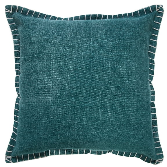 Ox Bay Wilma 20" x 20" Emerald Green Stitch Bordered Cotton Adult Decorative Throw Pillow