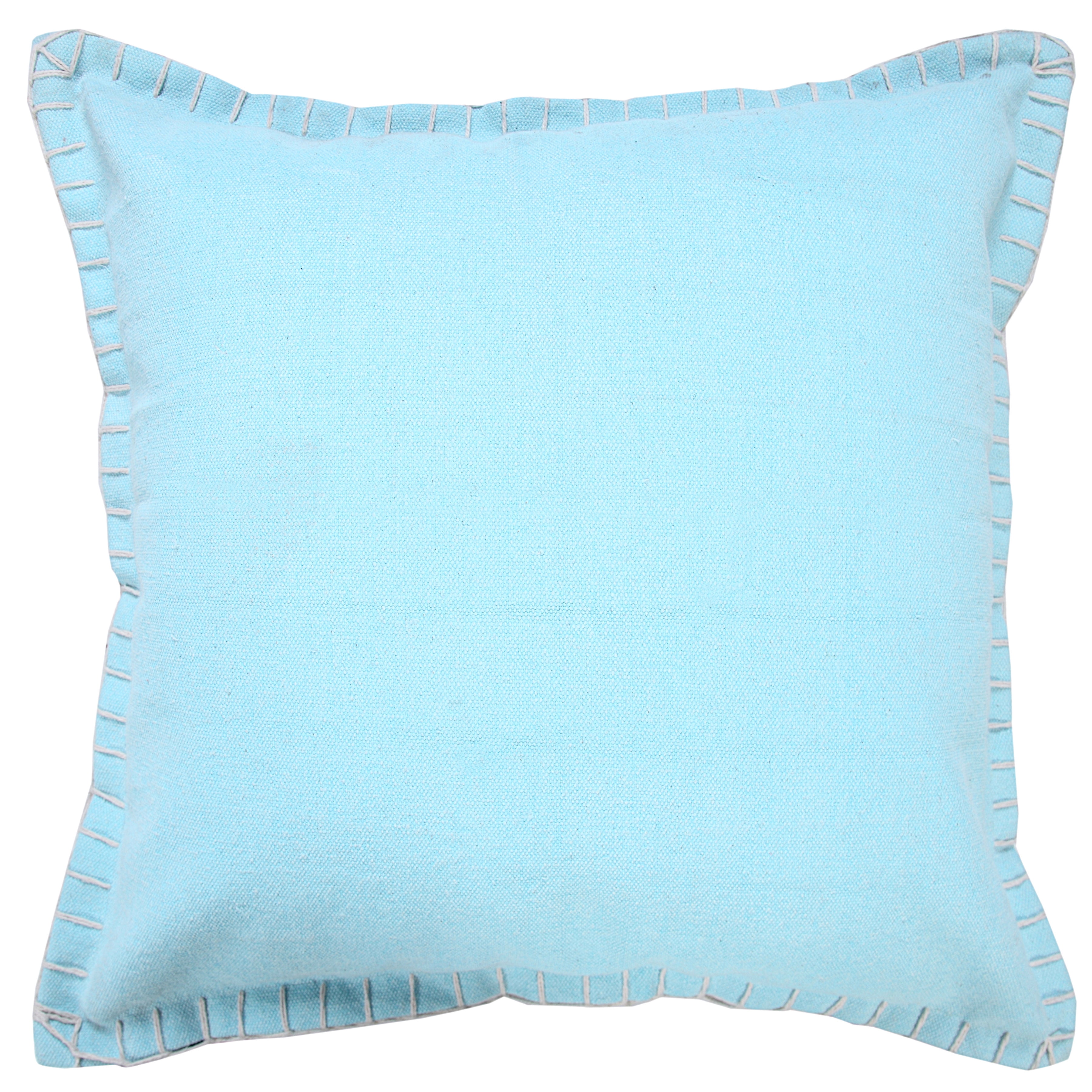 Ox Bay Wilma 20" x 20" Light Blue Stitch Bordered Cotton Adult Decorative Throw Pillow Cover