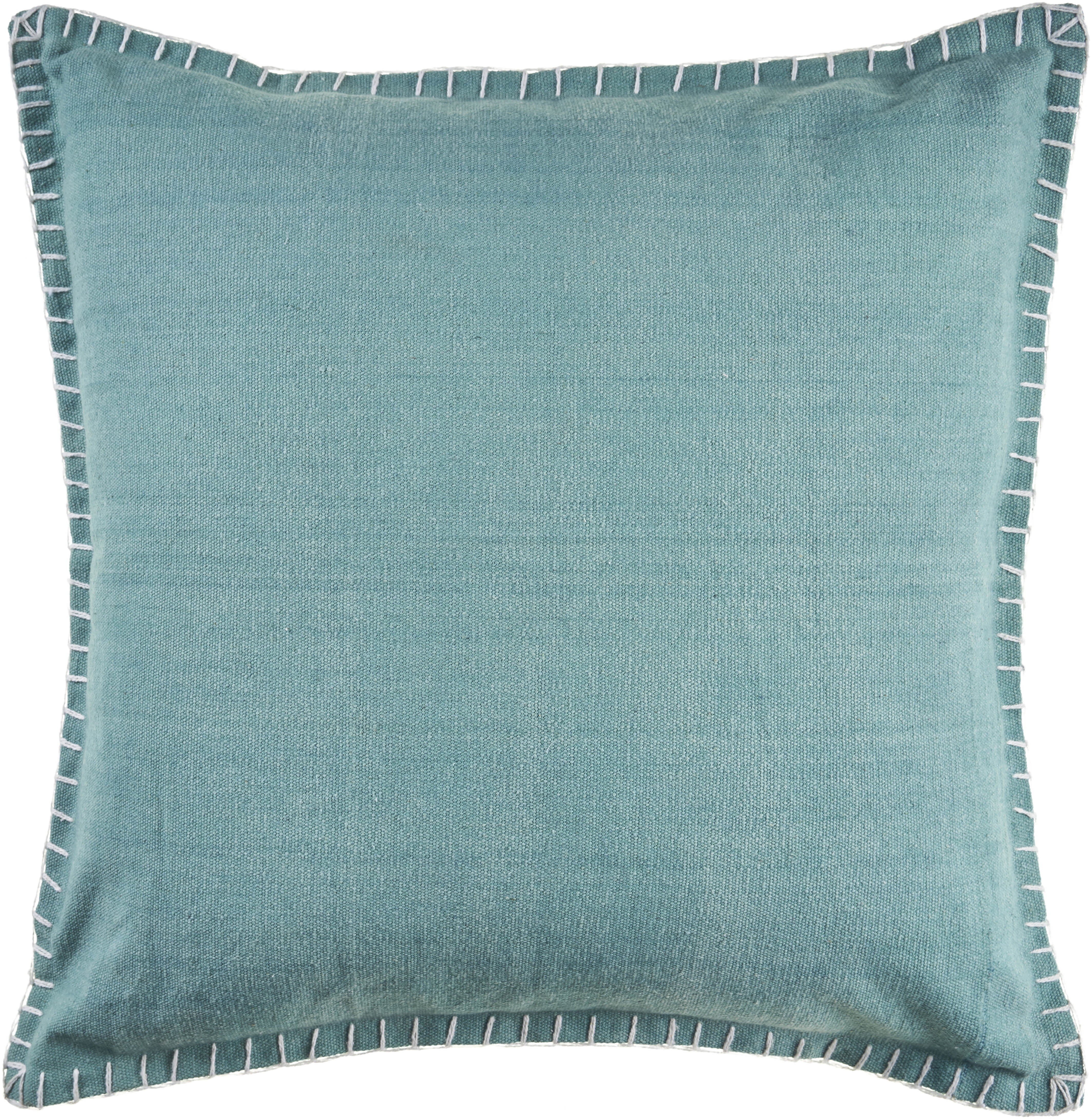 Teal Cotton Square Floor Pillow with Embroidered Edges