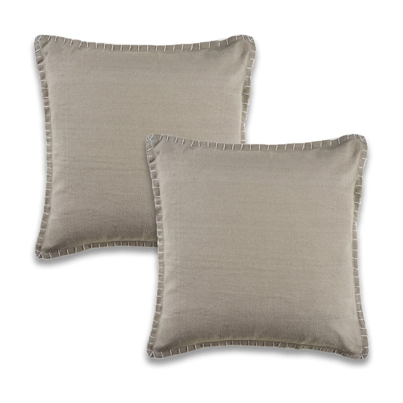 Ox Bay Wilma Set of 2 Gray Stitch Bordered 24" x 24" Cotton Adult Decorative Throw Pillow Covers
