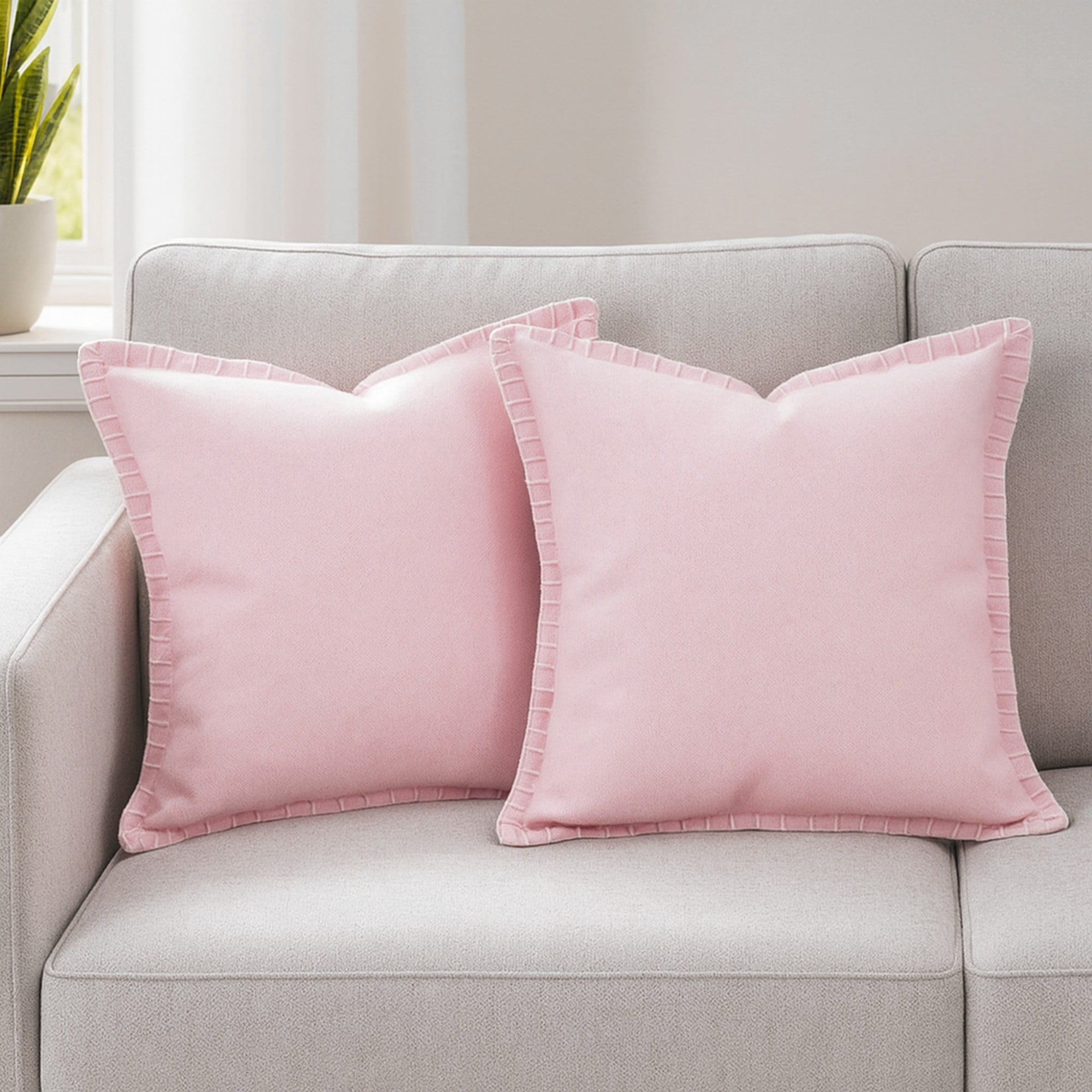 Laddha Home Designs Handwoven Solid Flanged Border Throw Pillow - 20" - Pink - Set of 2