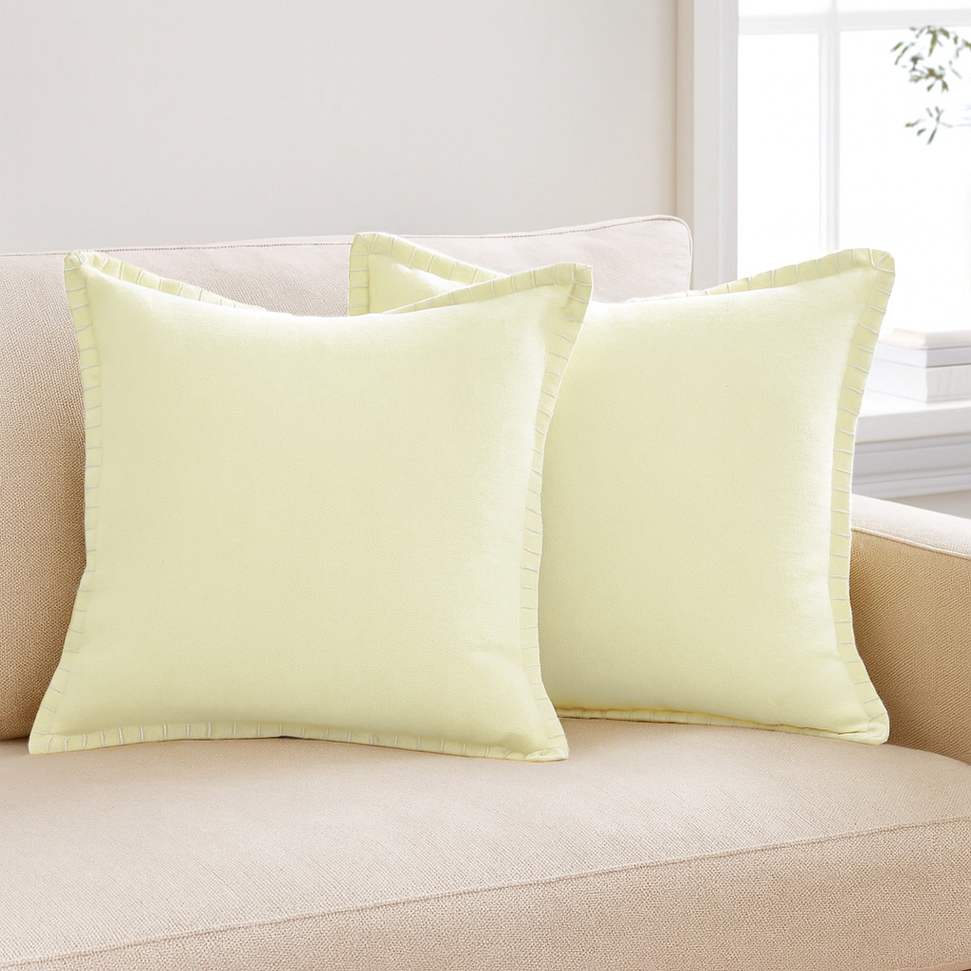 Laddha Home Designs Handwoven Solid Flanged Border Throw Pillow - 20" - Yellow - Set of 2