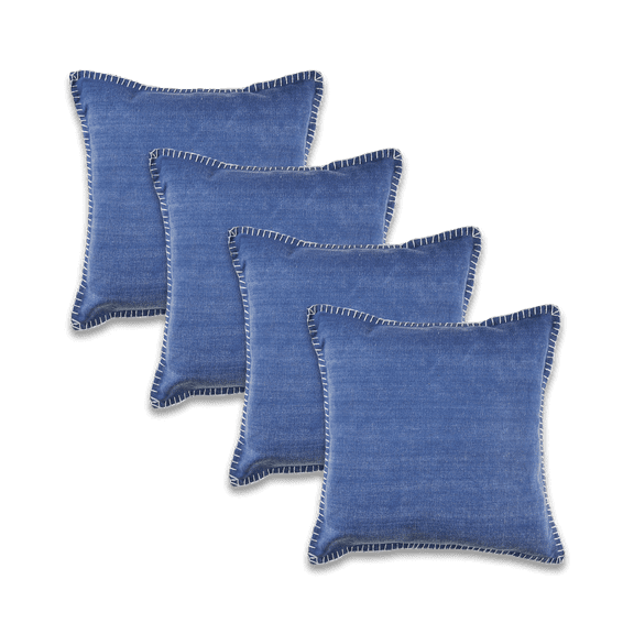Ox Bay Wilma Set of 4 Blue Stitch Bordered 24" x 24" Cotton Adult Decorative Throw Pillows