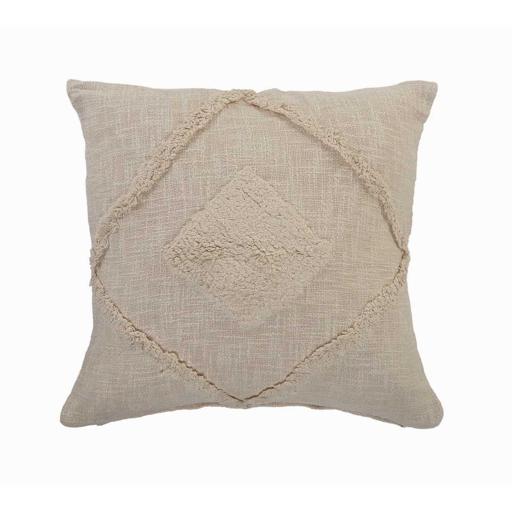 Birch Beige Cotton Double Diamond 20" Square Throw Pillow
