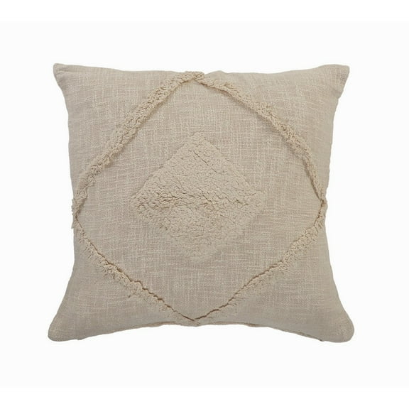 Ox Bay Woven Paths Solid Decorative Double Diamond Cotton Throw Pillow, Birch Beige, 20" x 20"