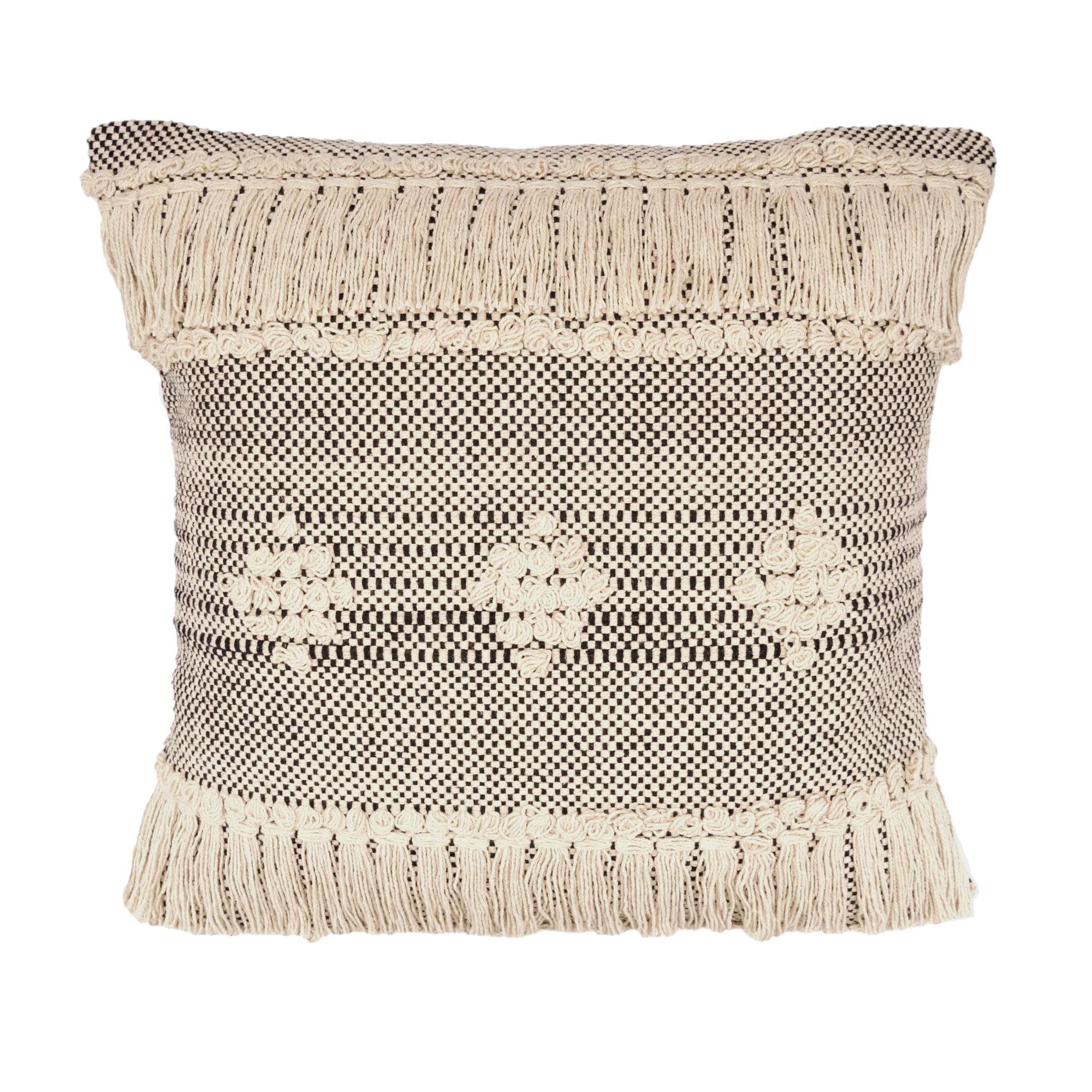 Laddha Home Designs Handwoven Diamond Cotton Throw Pillow Cover - 20" - Gray and Cream