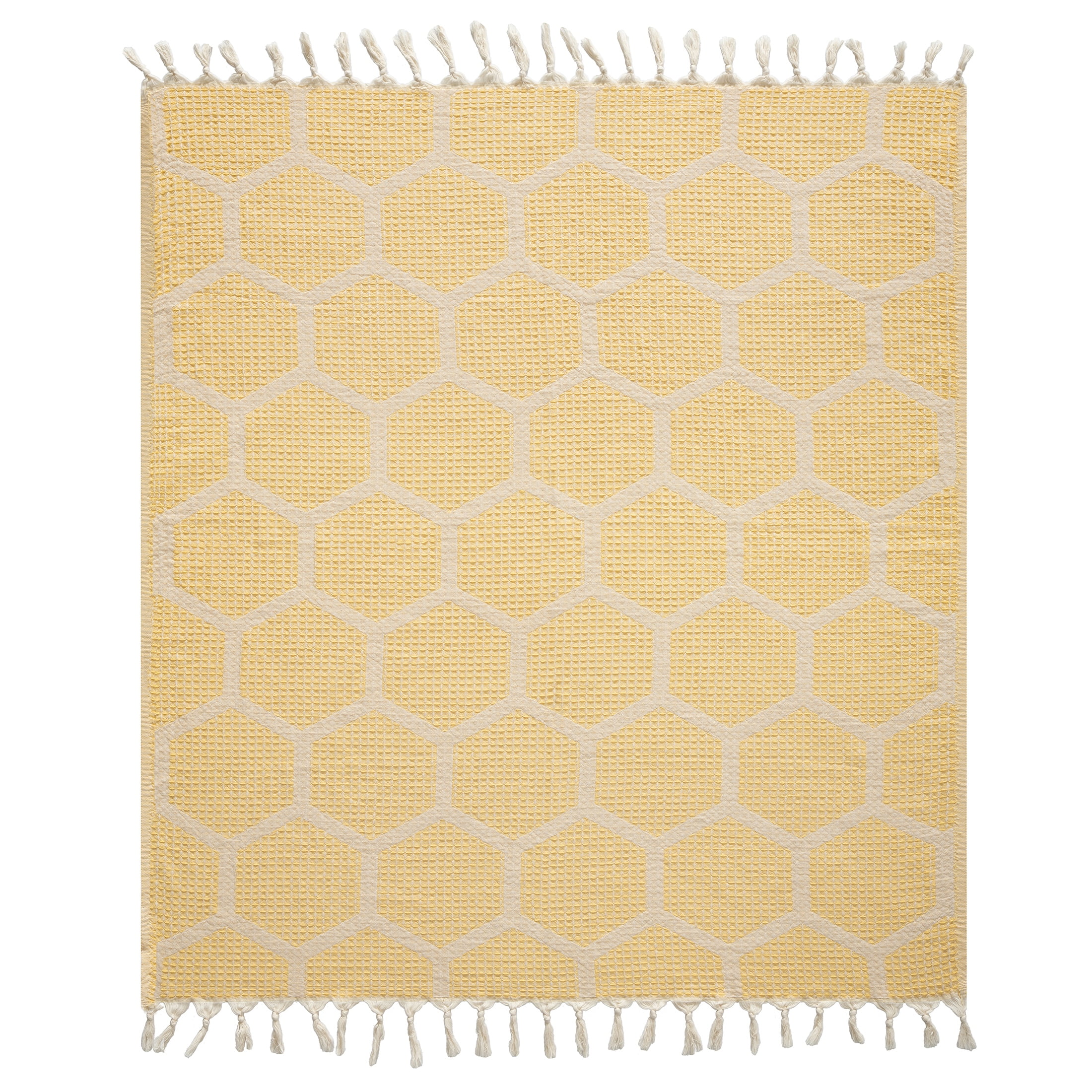 Yellow Honeycomb Pattern Turkish Cotton Throw Blanket with Tassels