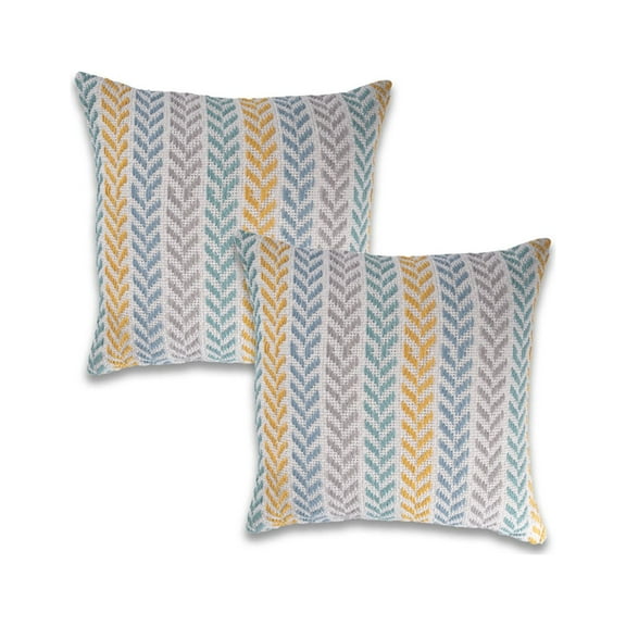 Ox Bay Yellow / Green Chevron Organic Cotton Square 2 Piece Pillow Feather Filled Set