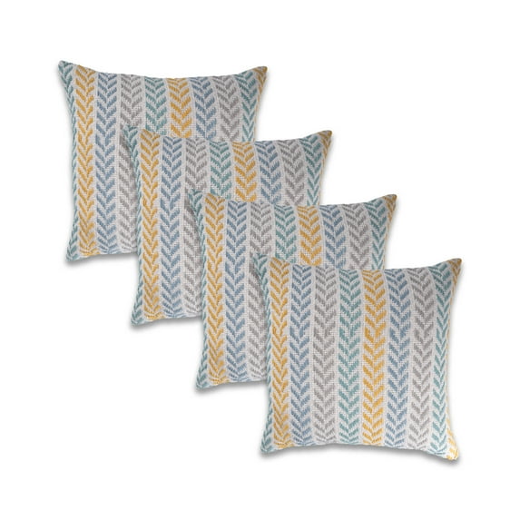 Ox Bay Yellow / Green Chevron Organic Cotton Square 4 Piece Pillow Feather Filled Set