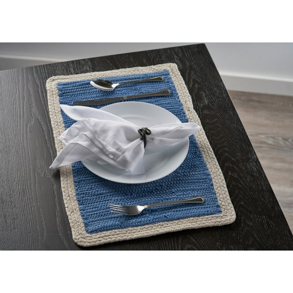 Ox Bay Zest Set of 4 Cotton Placemats, Blue/Cream Bordered