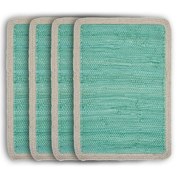 Ox Bay Zest Set of 4 Cotton Placemats, Turquoise/Cream Bordered