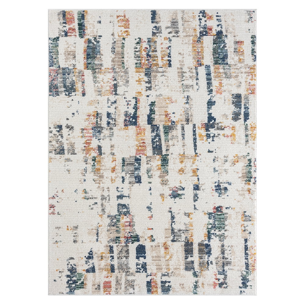 Beaux Blue and Orange Abstract Synthetic 5' x 7' Area Rug