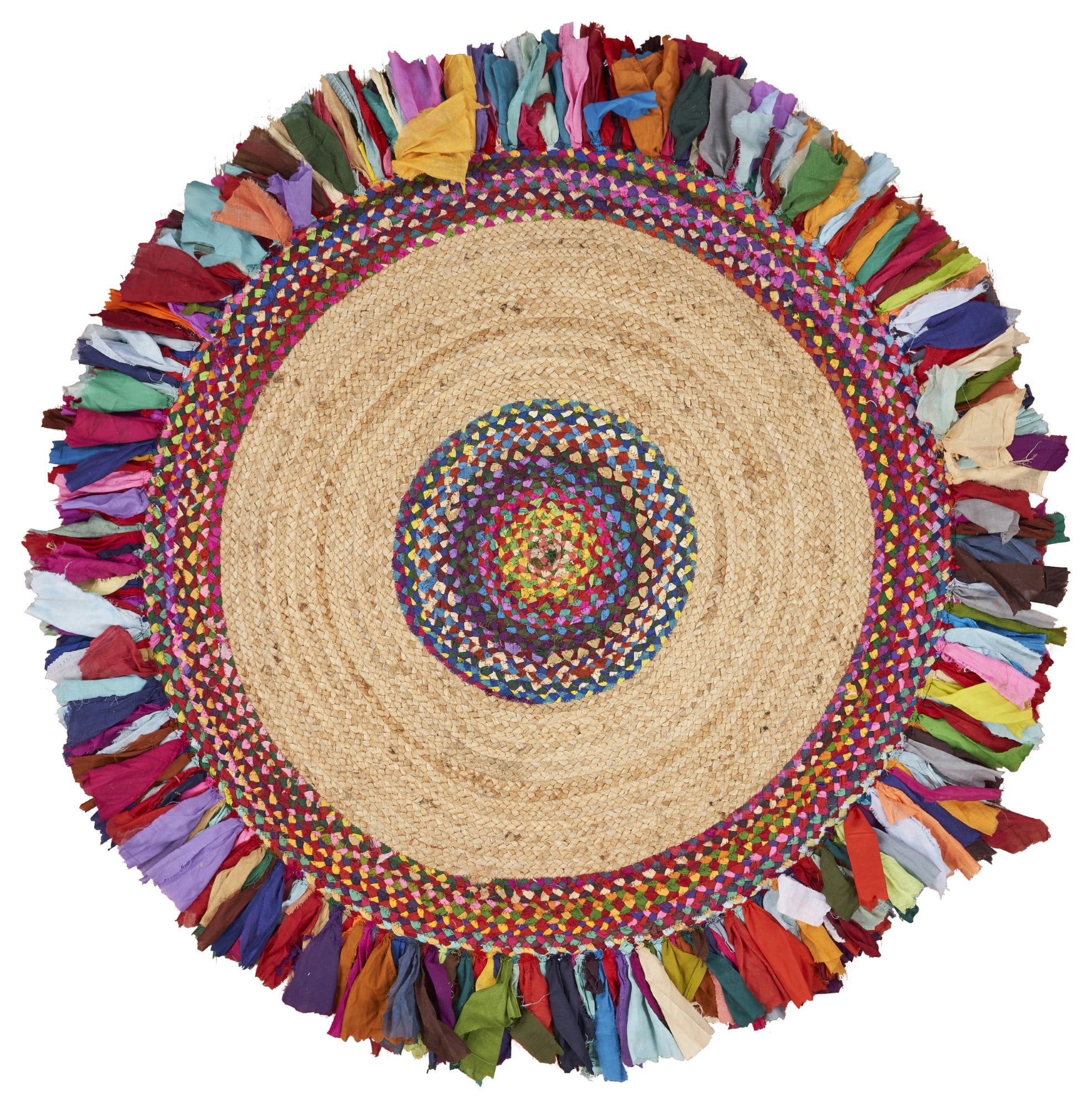 Bohemian Blue Chenille-Cotton 42" Round Braided Area Rug