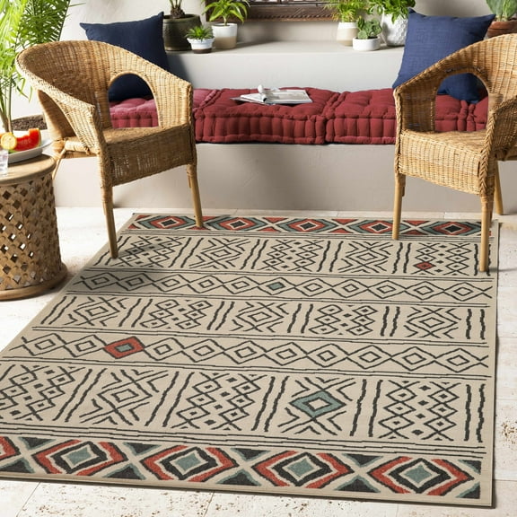 Ox Bay and Evette Rios Dora 2' x 3' Ivory/Black Diamond Indoor/Outdoor Area Rug