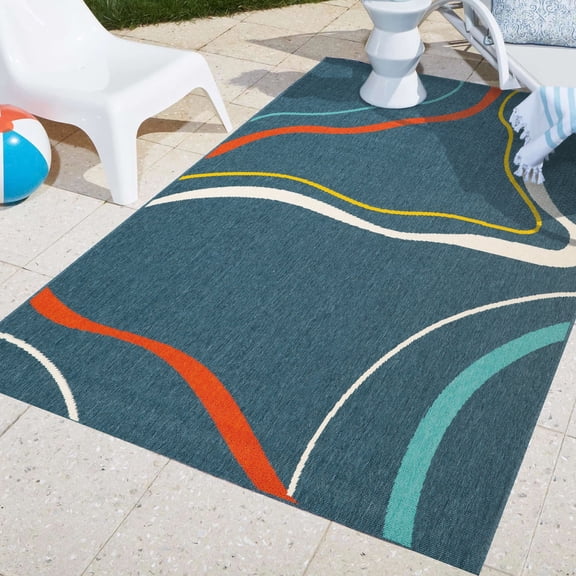 Ox Bay and Evette Rios Dora 2' x 3' Navy/Multi Abstract Indoor/Outdoor Area Rug