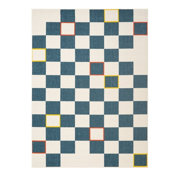 Ox Bay and Evette Rios Dora 5' x 7' Navy/White Checkered Indoor/Outdoor Area Rug