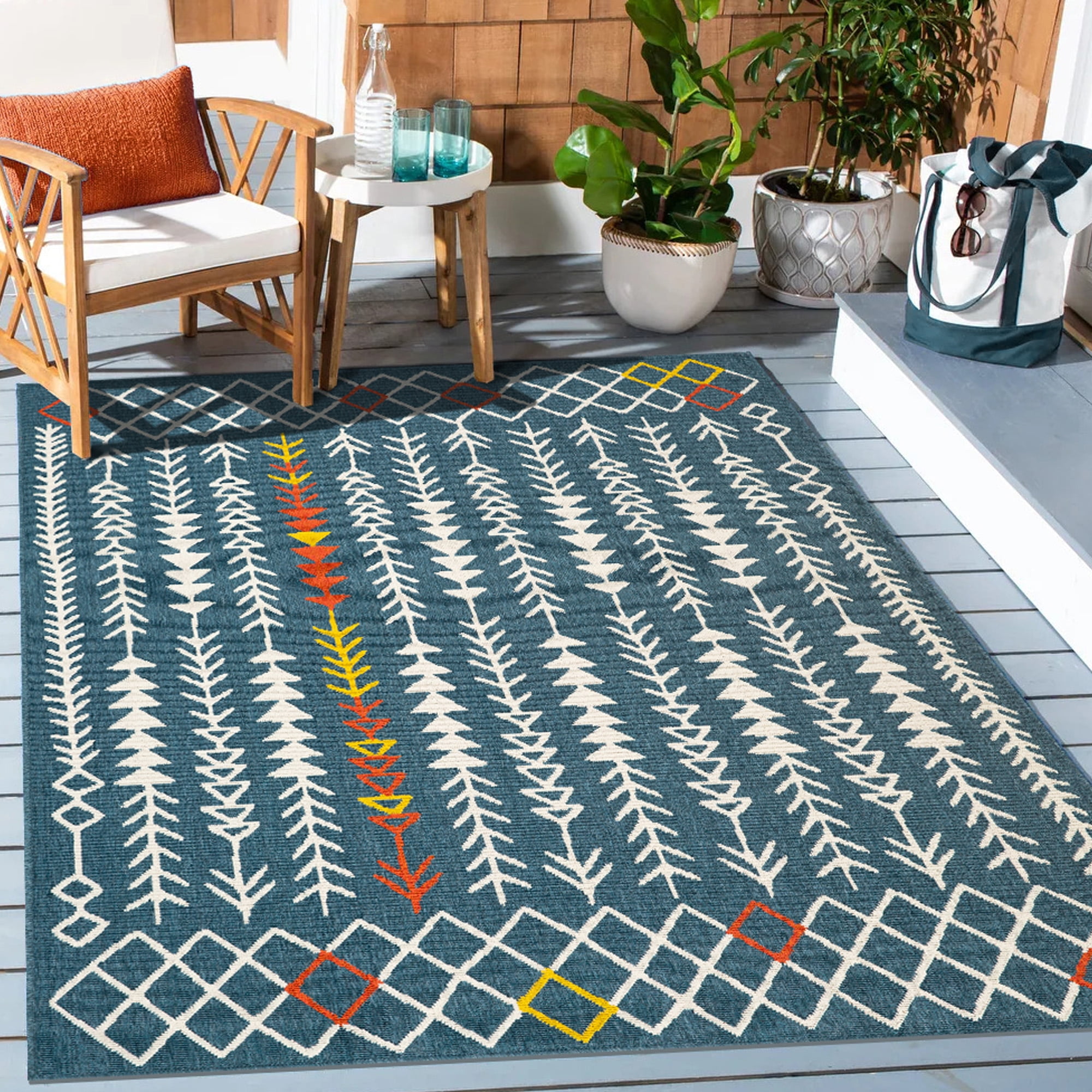 Ox Bay and Evette Rios Dora 8' x 9'9" Blue Arrows Indoor/Outdoor Area Rug