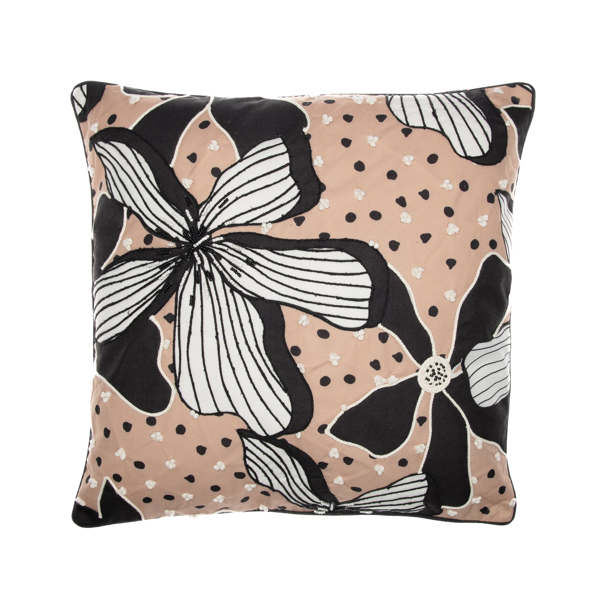 Ox Bay and Stacy Garcia 20" x 20" Beige/Black Floral Embellished Adult Decorative Throw Pillow Cover