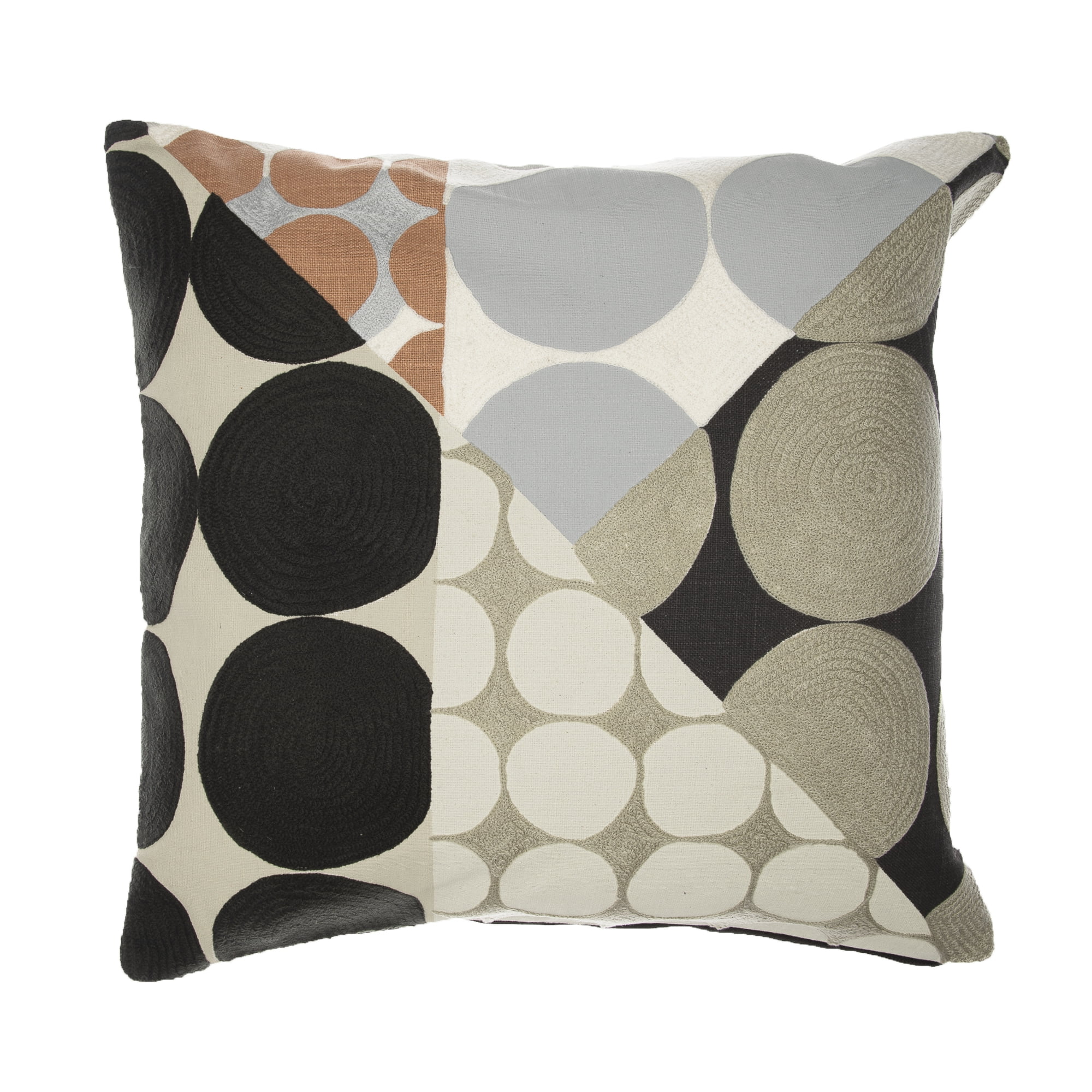 Ox Bay and Stacy Garcia 20" x 20" Black/Beige Embroidered Geometric Cotton Adult Decorative Throw Pillow Cover
