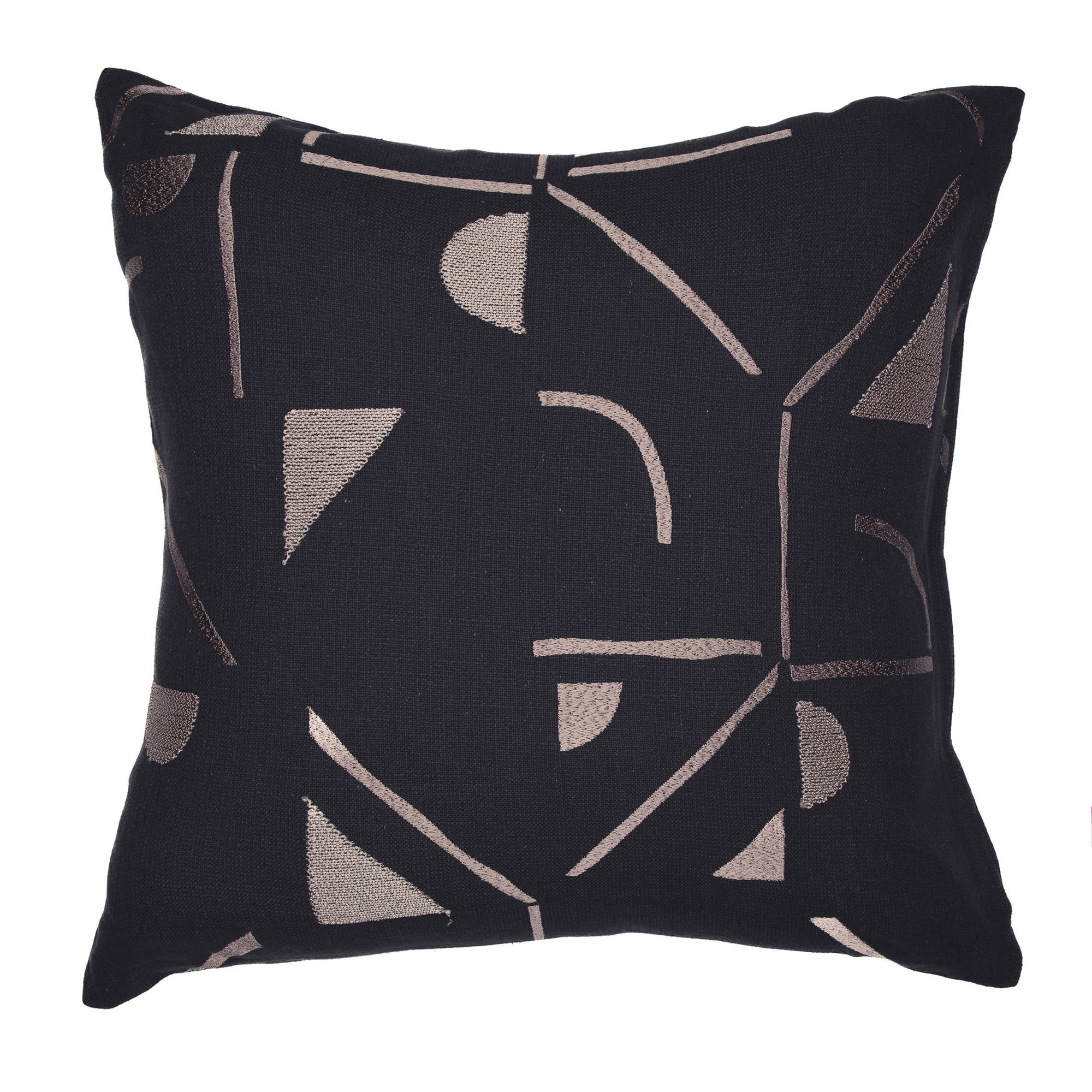 Ox Bay and Stacy Garcia 20" x 20" Black/Beige Embroidered Geometric Cotton Blend Adult Decorative Feather Filled Pillow
