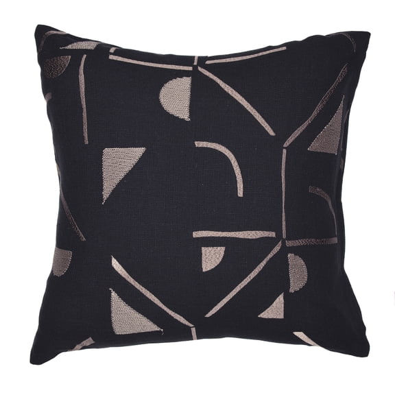 Ox Bay and Stacy Garcia 20" x 20" Black/Beige Embroidered Geometric Cotton Blend Adult Decorative Feather Filled Pillow