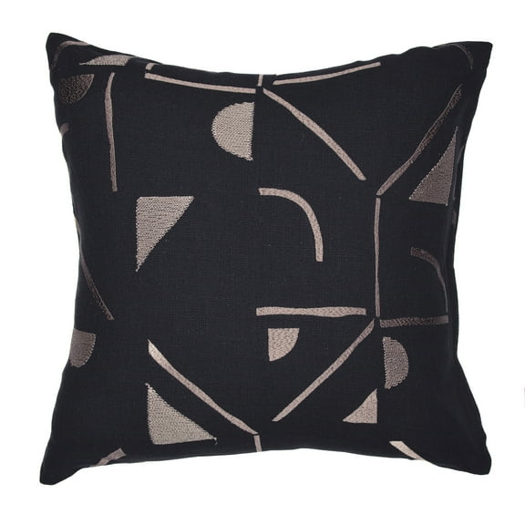 Ox Bay and Stacy Garcia 20" x 20" Black/Beige Embroidered Geometric Cotton Blend Adult Decorative Throw Pillow Cover