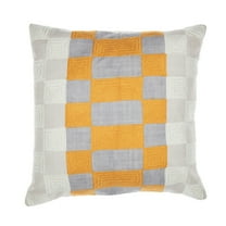 Ox Bay and Stacy Garcia 20" x 20" Yellow/Gray Checkered Embroidered Adult Decorative Feather Filled Pillow