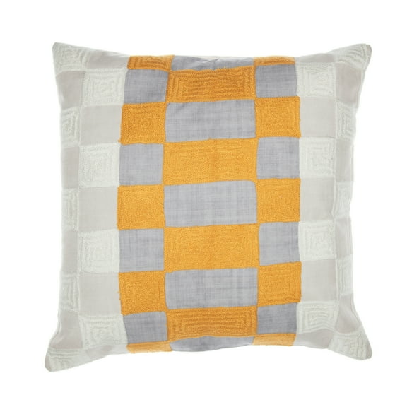 Ox Bay and Stacy Garcia 20" x 20" Yellow/Gray Checkered Embroidered Adult Decorative Throw Pillow Cover