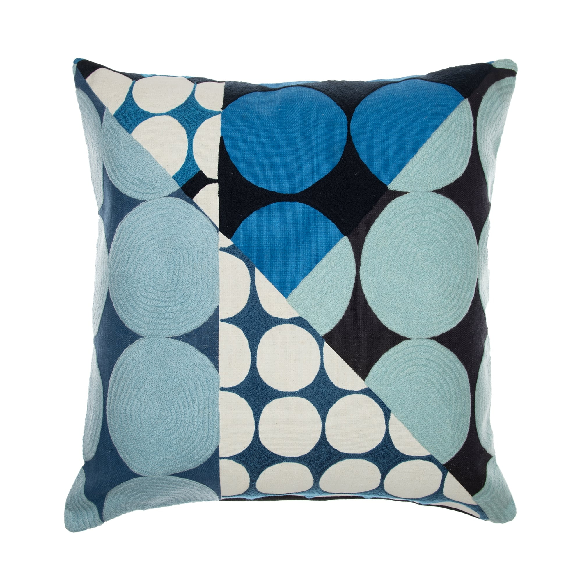 Ox Bay and Stacy Garcia 24" x 24" Blue/Ivory Embroidered Geometric Cotton Adult Decorative Throw Pillow