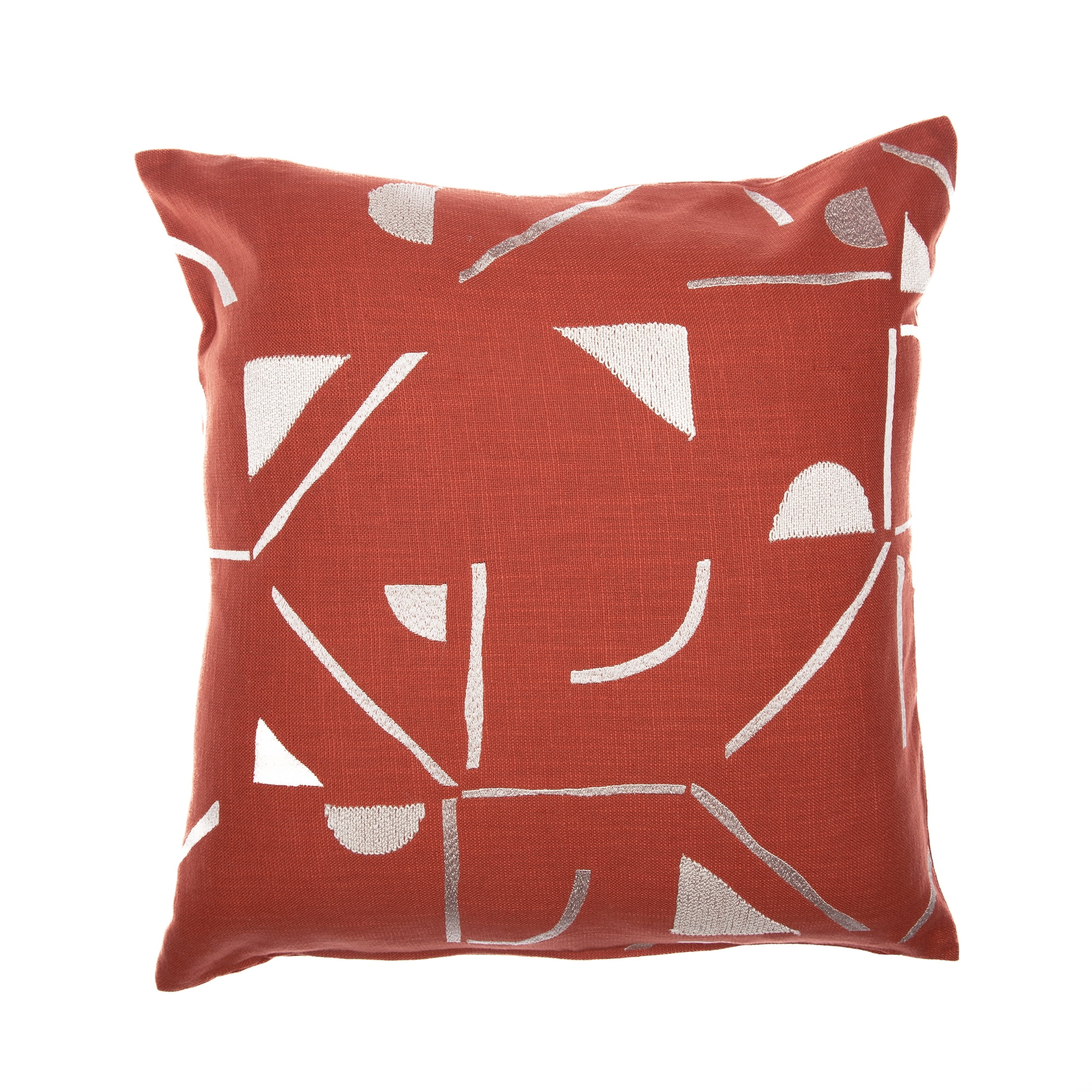 Ox Bay and Stacy Garcia 24" x 24" Orange/Ivory Embroidered Geometric Cotton Blend Adult Decorative Throw Pillow
