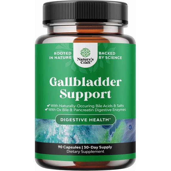 Natures Craft Gallbladder Support Digestive Enzymes with Purified Bile Salts & Pancreatin, 90 Caps