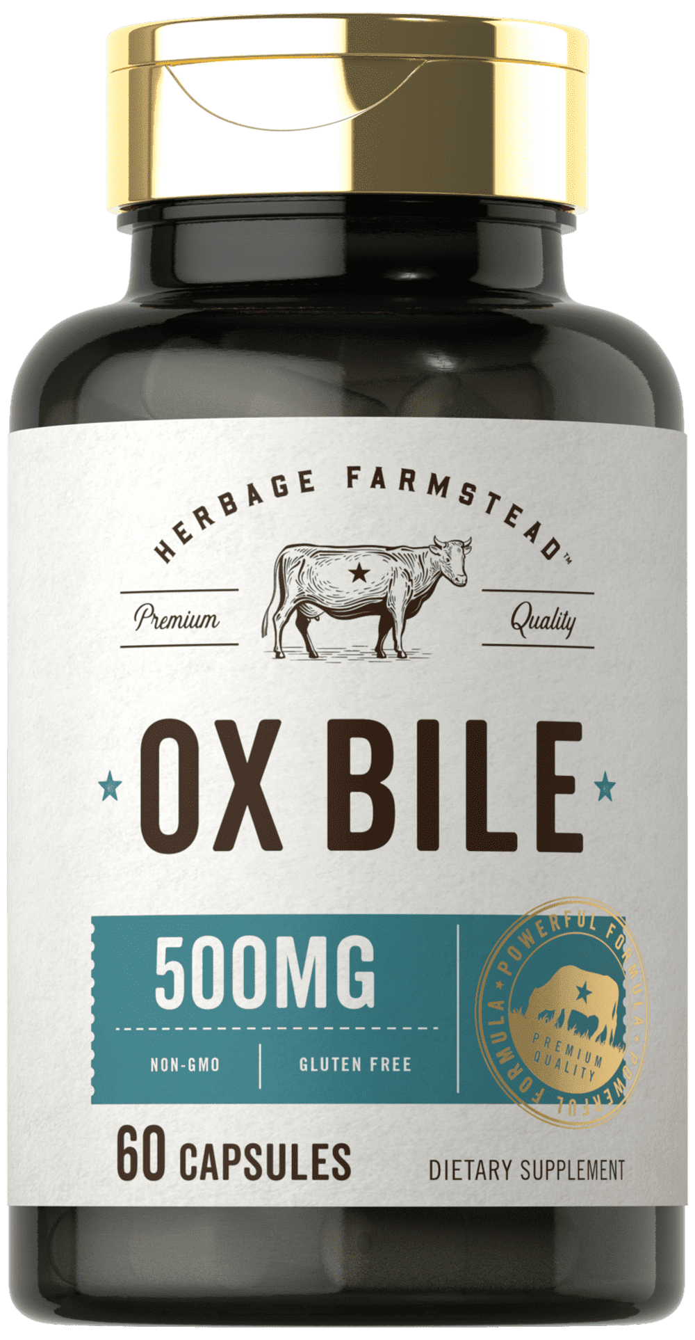 Ox Bile Supplement 500mg | 60 Capsules | Non-GMO & Gluten Free | by Herbage Farmstead