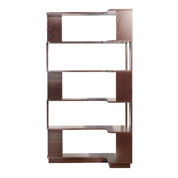 Ox Blood Red 5-Tier Corner Bookshelf,Extended 35" L-Shaped, Anti-Tip Open Storage