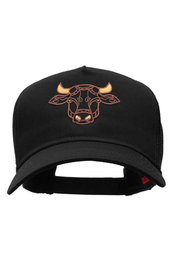 Ox Embroidered Solid Cotton Twill Mesh Cap - Black OSFM