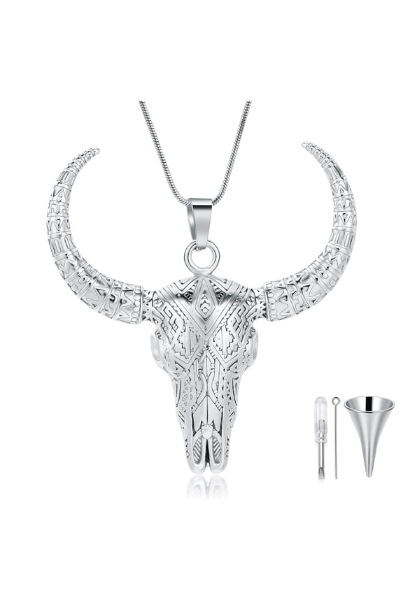 Ox Head Shape Urn Necklace Ashes Keepsake Holder Memorial Urn Necklace Unique Sweater Necklace Cattle Urn Necklace