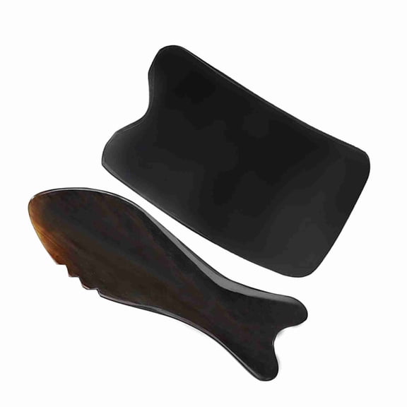 Ox Horn Gua Sha Scraping Board and Wave Fish Massager Tool Set for Face and Neck (3.9 Inches / 10 cm and 5.7 Inches / 14.5 cm)