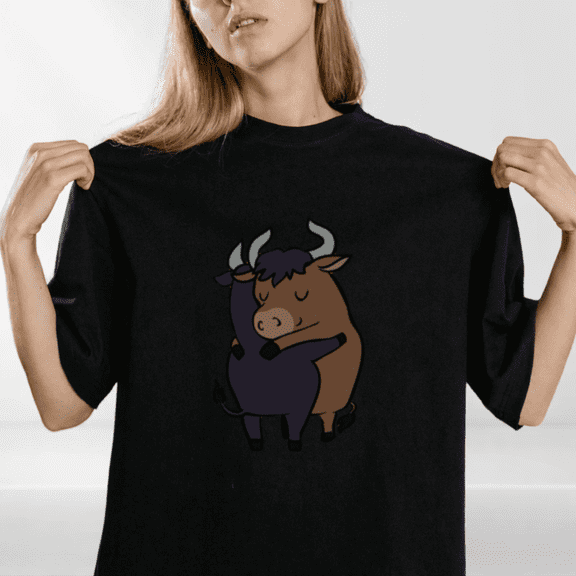 Ox Hugs Cute Farm Animal Heart Love Aesthetic Design Graphic Cotton Shirt,for unisex up to 5XL