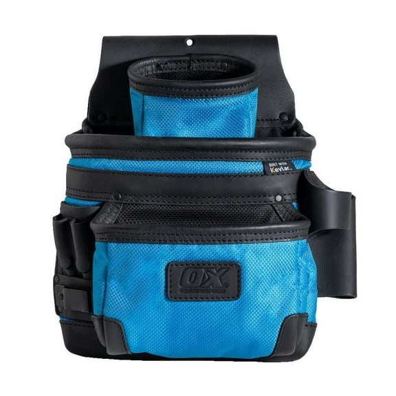 Ox Tools 3-Pocket Leather And Nylon Fastener Pouch With Kevlar Reinforcement