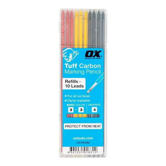 Ox Tools Pro Tuff Carbon Replacement Marking Pencil Refill Lead - 10 Pack